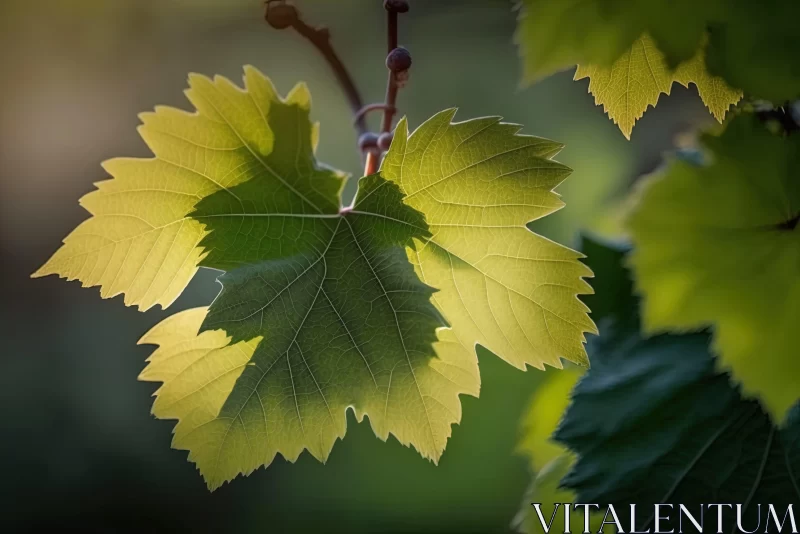 Sunlit Leaf in Vineyard: A Portrait of Norwegian Nature AI Image