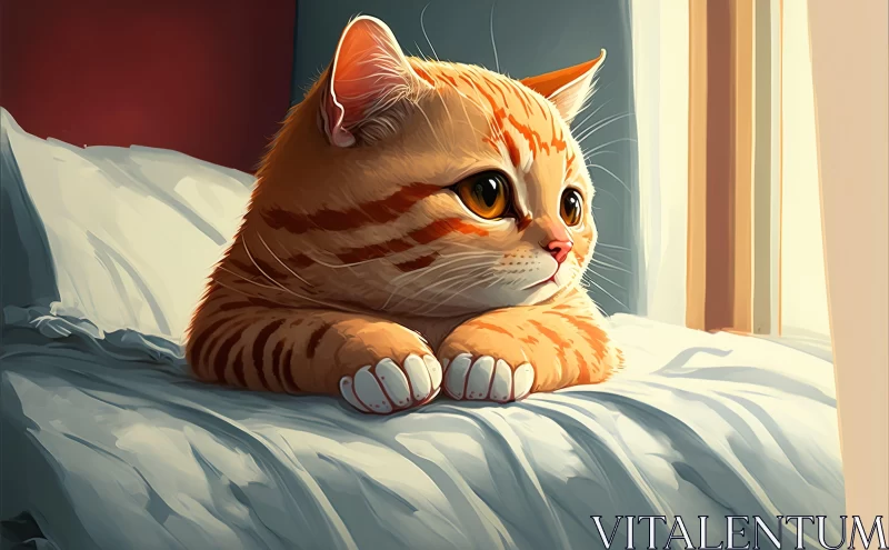 Blond Striped Cat in Light Red and Amber - Realistic Character Illustration AI Image