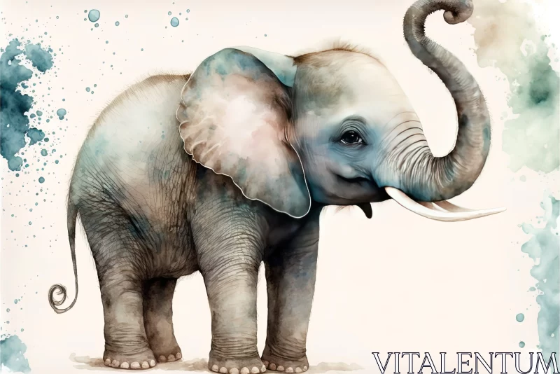 Charming Watercolor Elephant Mural Illustration AI Image