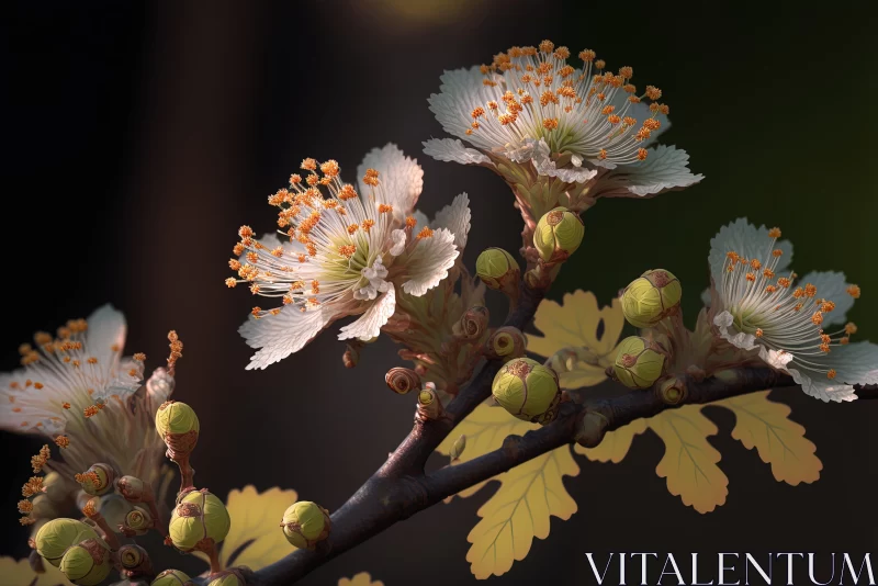 Detailed Illustration of Flower Buds on a Tree AI Image