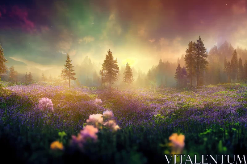 Ethereal Fantasy: Sunlit Woodland Landscape AI Image