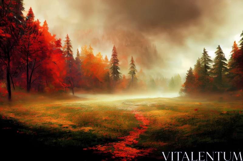 Mystic Autumn Forest in Fantasy Style Painting