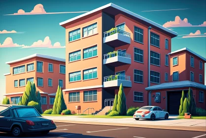 Cartoon Realism Meets Suburban Charm: Industrial-Inspired Cityscape