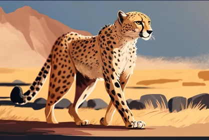 Cheetah in Desert - Artistic Illustration AI Image