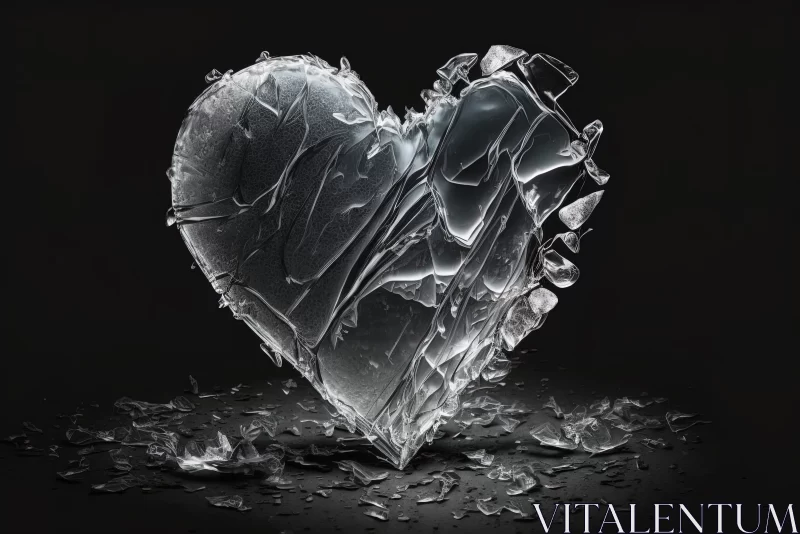 Monochromatic Graphic Design Illustration of Broken Heart in Ice AI Image
