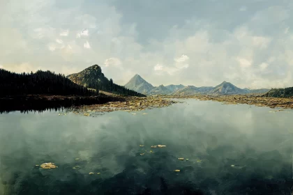 Mountain Lake Panorama: A Conceptual Digital Art Representation