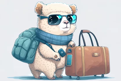 Travel-Ready Cartoon Alpaca Bear in Sunglasses AI Image