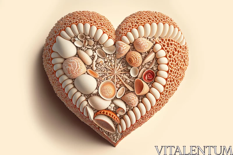 Heart of Seashells: 3D Art with Romantic Illustrations AI Image