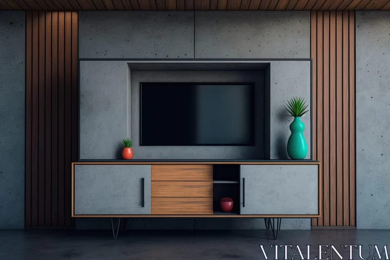Modern Entertainment Unit in Urban Interior with Zen Atmosphere AI Image