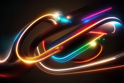 Abstract Neon Artwork with Colorful Curves and Light Reflections AI Image