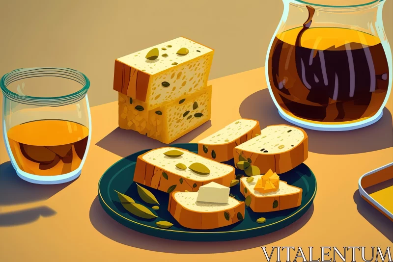 Artistic Breakfast Scene: Precisionist Art Meets Food Illustration AI Image