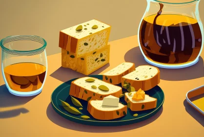 Artistic Breakfast Scene: Precisionist Art Meets Food Illustration