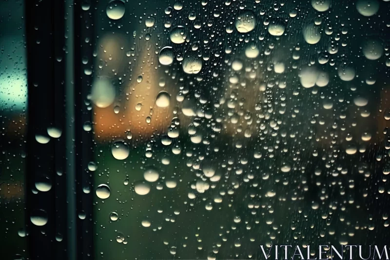 Dreamy Nighttime Rain on Window - An Emphasis on Environmental Awareness AI Image
