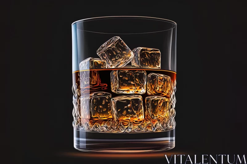 AI ART Exquisite Glass of Whiskey with Ice cubes - Detailed Illustration