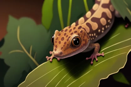 Gecko on Leaf: A Traditional Vietnamese Animalier Artwork