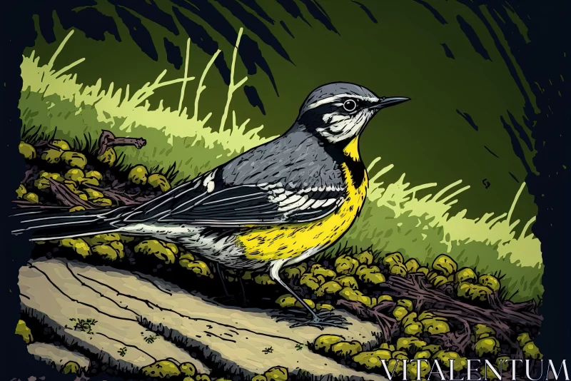 AI ART High-Contrast Bird Art in Yellow and Gray - Contemporary Canadian Style