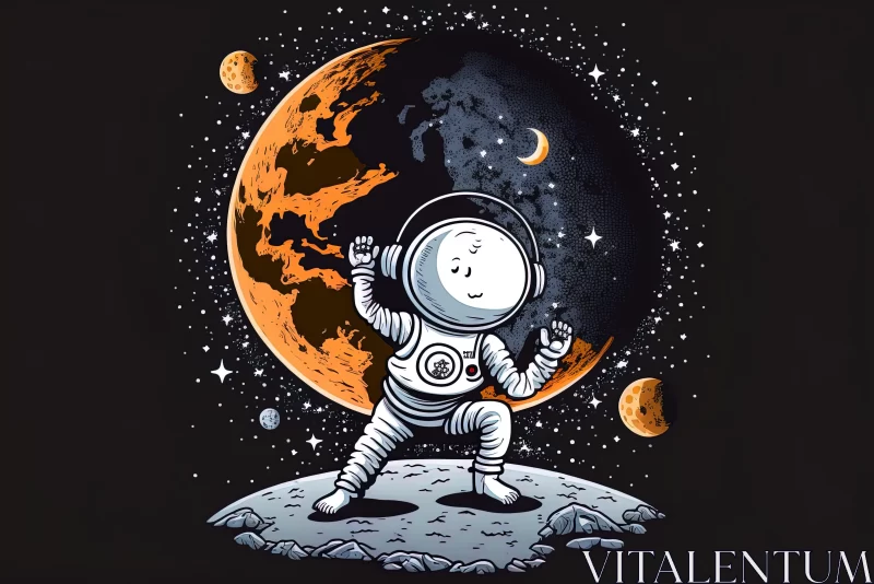 Nostalgic Cartoon Astronaut on the Moon Pop Art AI Image