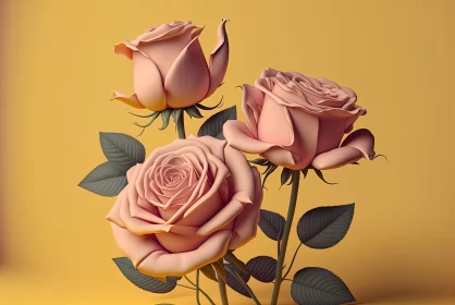 3D Roses on Yellow Background: A Detailed Illustration
