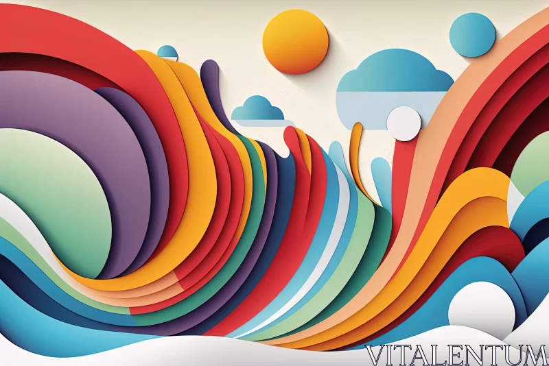 Abstract Colorful Paper Art Illustration with Clouds and Sculptures AI Image