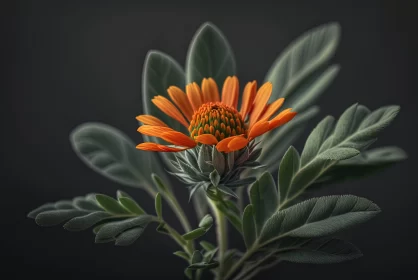 Photorealistic Orange Flower on a Dark Background