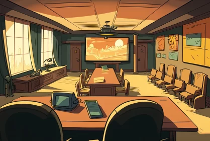 Animated Conference Room in Richly Colored Cartoon Style