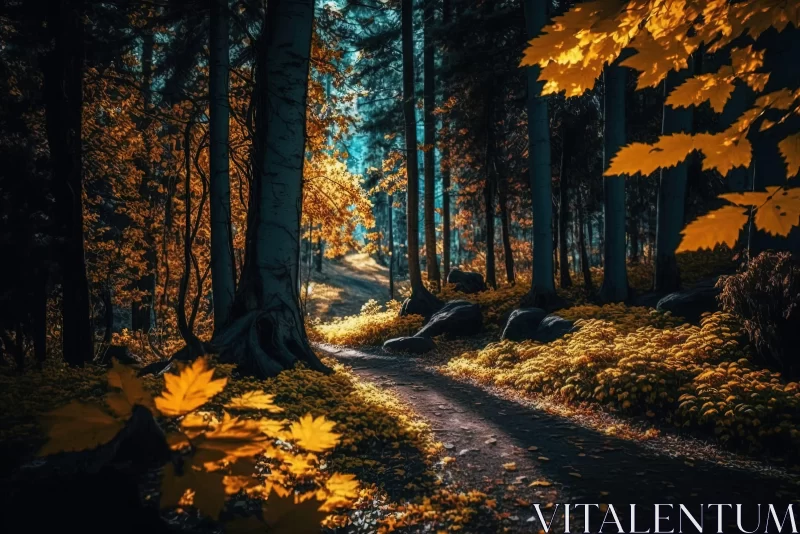 Enchanting Autumn Forest - A Romantic and Mysterious Journey AI Image