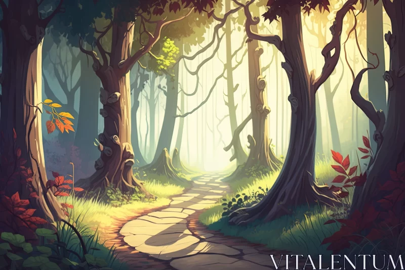 Enchanting Forest Pathway - Storybook Illustration Style AI Image