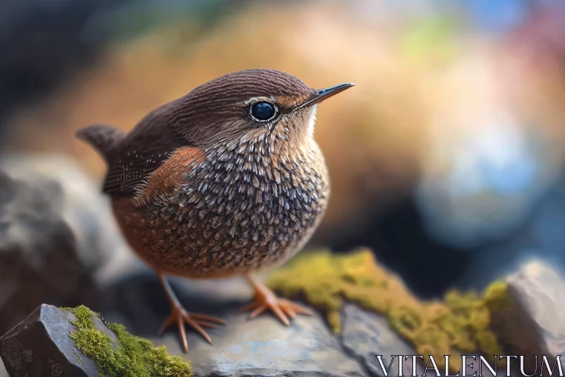 Exquisite Photorealistic Bird Portrait Amidst Mossy Wood AI Image