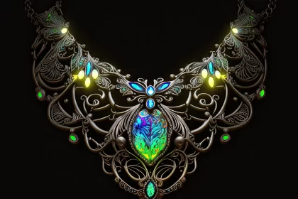 Fantasy Inspired Luminous Necklace with Green and Blue Lights AI Image