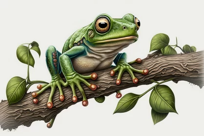 Green Frog on a Branch: A Detailed Digital Mural