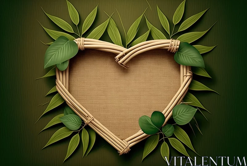 Heart-Shaped Bamboo Leaves Frame: A Manifestation of Love and Nature AI Image