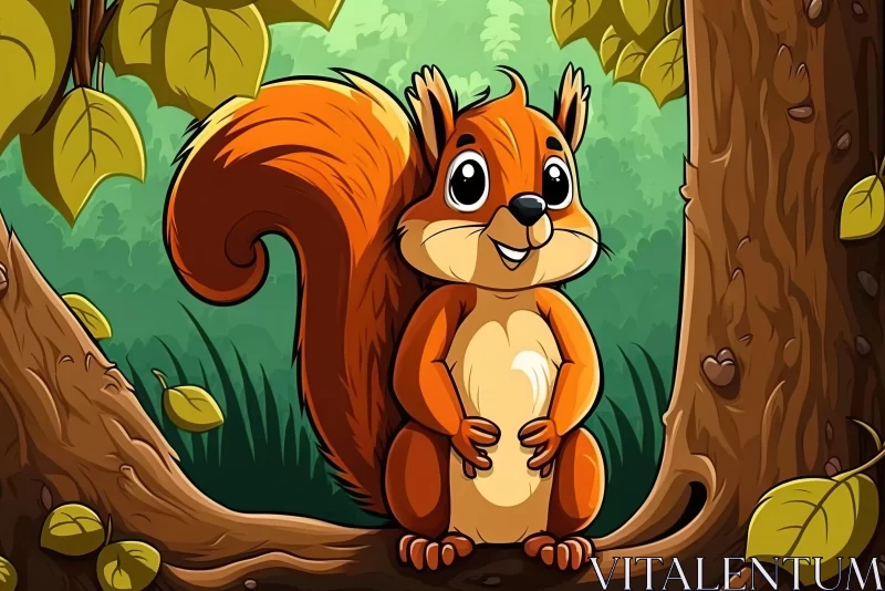 AI ART Playful Cartoon Squirrel in Puzzle-styled Forest - 2D Game Art