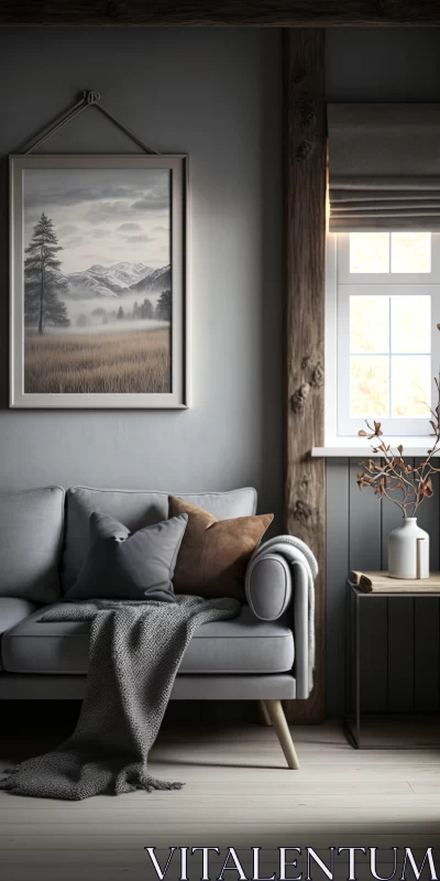 Warm and Inviting Living Room with Rustic Aesthetics AI Image
