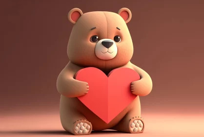 3D Rendered Teddy Bear Holding a Heart Sign AI Image
