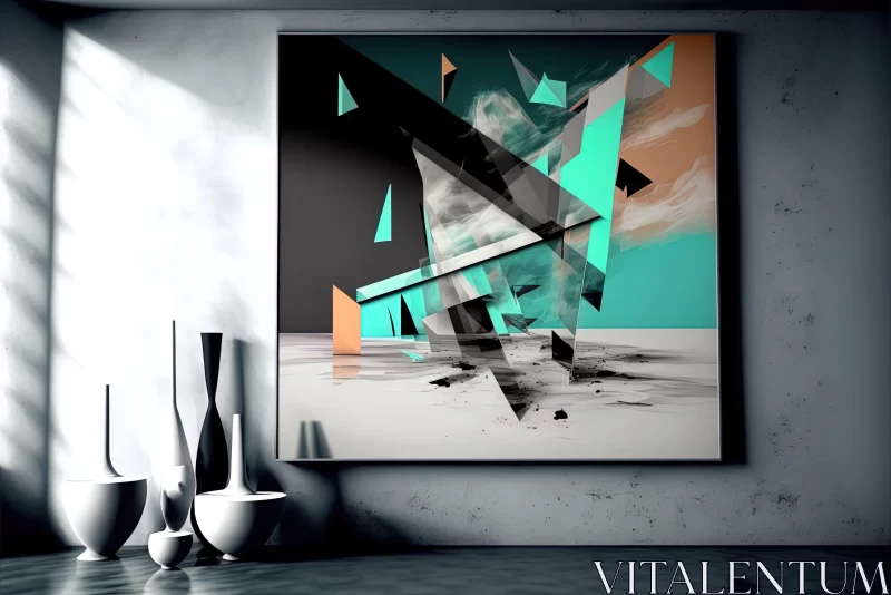 Abstract Geometric Art with Aquamarine Accents AI Image
