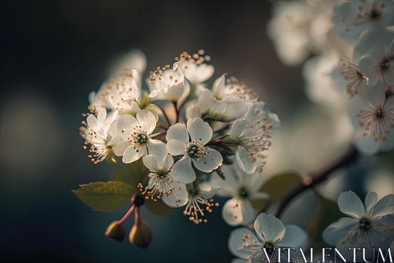 Enchanting Close-Up of White Flowering Branches in Natural Light AI Image