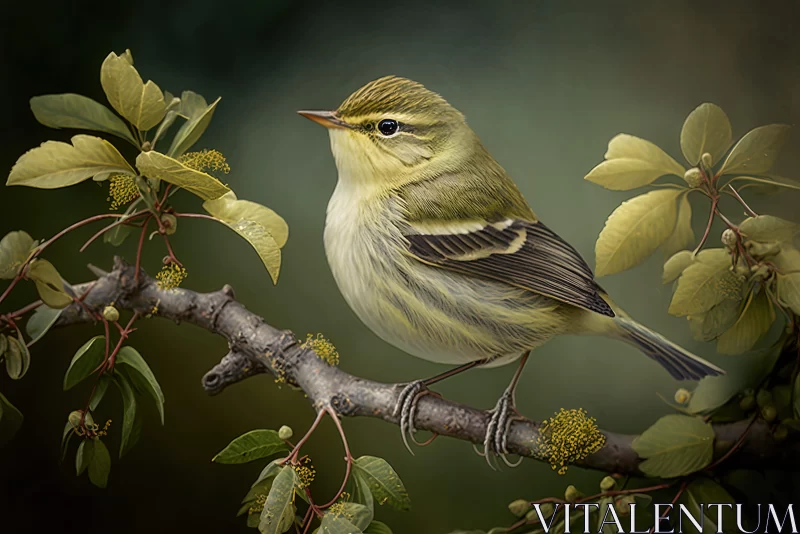 Striped Painting of a Perched Bird in Prairiecore Style AI Image