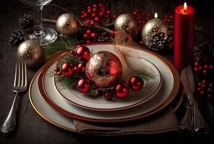 Festive Holiday Table Settings in Rustic Style AI Image