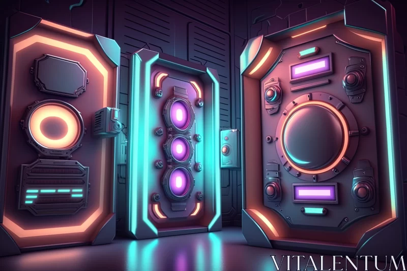 Futuristic Neon Lamps in Cyan and Violet Hues AI Image