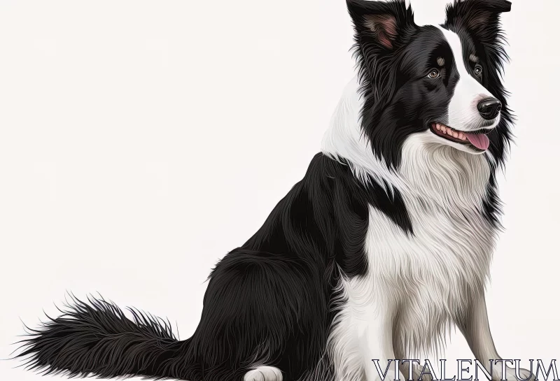 Intricate Illustration of a Black and White Collie Dog AI Image