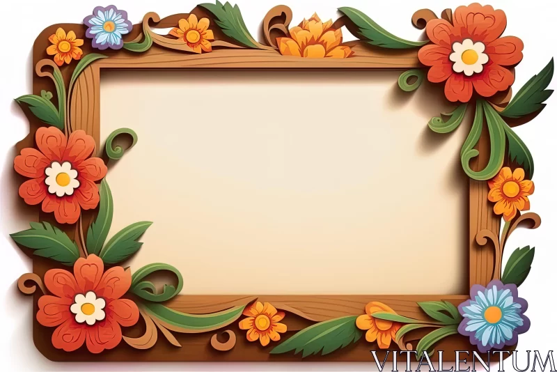 Intricate Wooden Floral Frame in Cartoon Realism Style AI Image