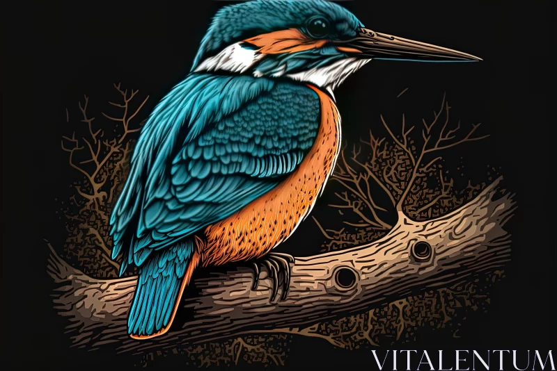 Kingfisher in the Woods: A Detailed Vector Illustration AI Image
