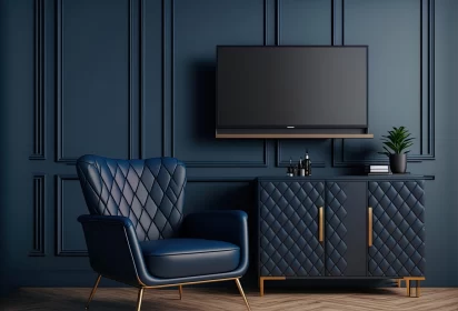 Luxurious Blue Interior with Sleek Lines and Leather Accents