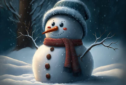 Snowman Portrait | Digital Art & Tonalism | Realistic Oil Painting AI Image