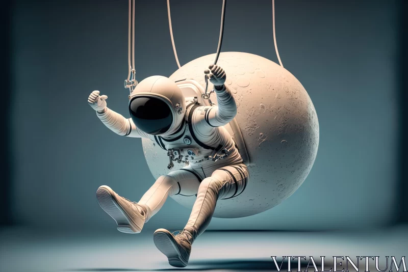 Surrealism Art: Playful Astronaut on a Suspended Egg AI Image