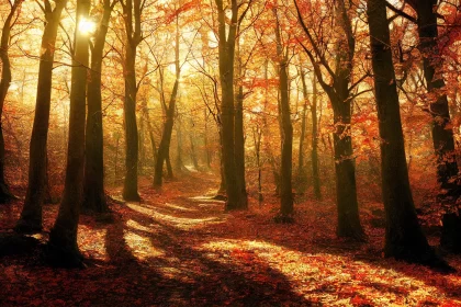 Enchanting Sunlit Autumn Forest - A Play of Light and Shadow