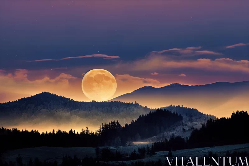 Full Moon Over Mountain: A Romantic Landscape AI Image