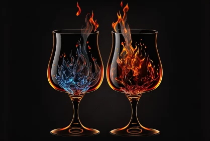 Inflamed Wine Glasses - A Fiery Artistic Display