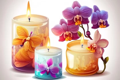 Orchid Candle Arrangement: Asian-Inspired Still Life