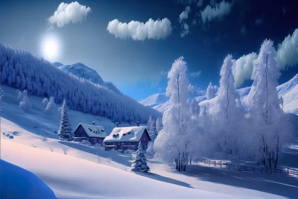 Snowy Landscape: A Dreamlike Winter Scene AI Image